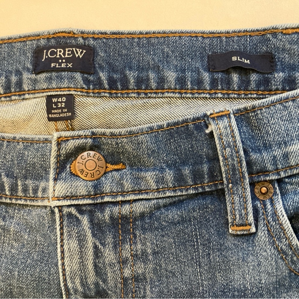 J Crew Flex Slim Taper Jeans Mens 40x32 Blue Denim Stretch Medium Wash Casual